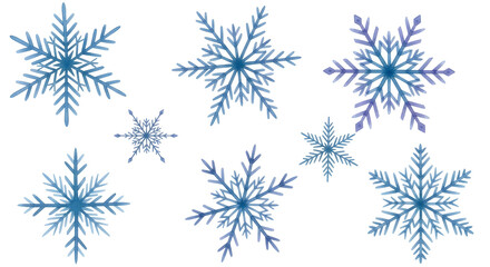 Fototapeta premium Set of Sixteen Intricate Snowflake Vector Illustrations in Blue — Winter Snowflake Collection for Seasonal Design, Stickers, and Backgrounds