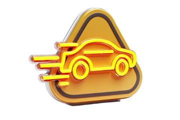 3D rendered, stylized traffic sign.  Fast car
