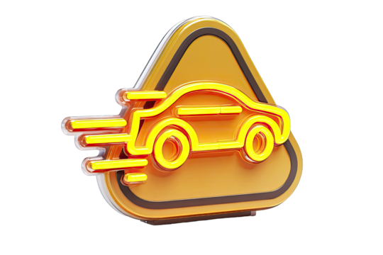 3D rendered, stylized traffic sign.  Fast car