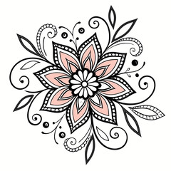 Fototapeta premium Elegant pink and black floral design with swirls and leaves