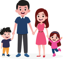 Happy family cartoon characters, isolated on white