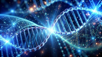 Abstract representation of dna helix with glowing particles and light effect