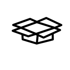 Illustration of an open cardboard box with a thick black outline on a plain white background artfully drawn