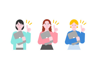 ノートパソコンを持つ女性のイラスト