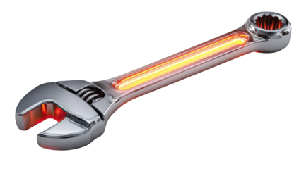 A glowing wrench, metallic and bright