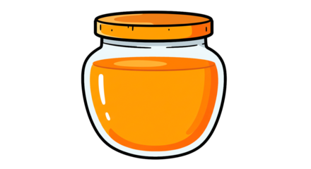 Jar of orange liquid cartoon illustration container sweet food ingredient healthy natural product on transparent background