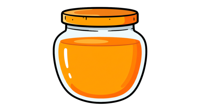 Jar of orange liquid cartoon illustration container sweet food ingredient healthy natural product on transparent background - Powered by Adobe