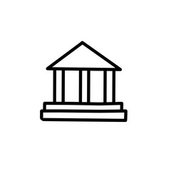 Simple line drawing of a courthouse with columns and steps on a white background, minimalist style image