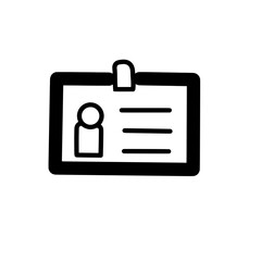 Illustration of a black and white identification card with a person icon and lines depicted