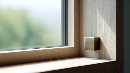 modern fiberglass window with polished edge, bronze hardware, shadow gap showing fine grain.