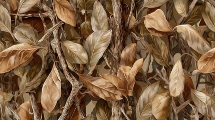 Naklejka premium Realistic seamless camouflage pattern with autumn fallen leaves design, ideal for hunting gear, outdoor clothing, military uniforms, vehicles and tactical equipment in forest environment