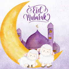 eid card moon sheep mosque oranji 