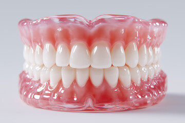Obraz premium Realistic full set of dentures displaying upper and lower dental prosthetics