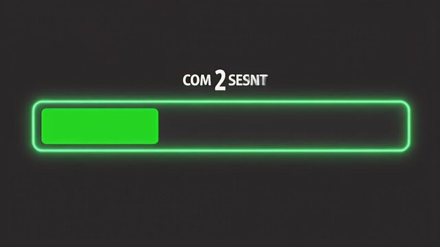 Neon green progress bar loading on dark background, showing website address.