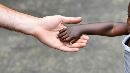 Adult and child holding hands, inter - age mutual care scene