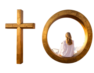 Flat Golden Cross with Matte Finish on White Backdrop, Minimalist Design