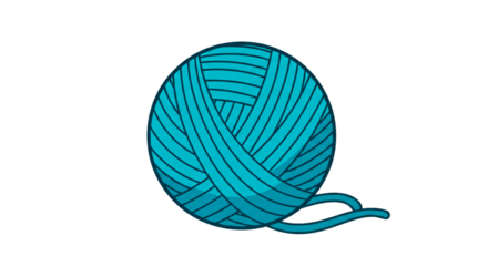 Turquoise yarn ball knitting crochet craft fiber art wool thread hobby creative diy handmade textile on transparent background