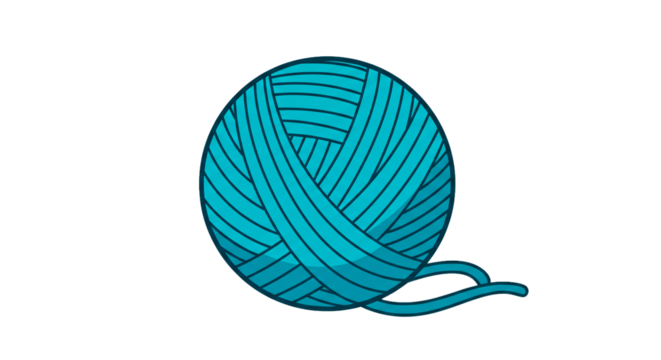 Turquoise yarn ball knitting crochet craft fiber art wool thread hobby creative diy handmade textile on transparent background