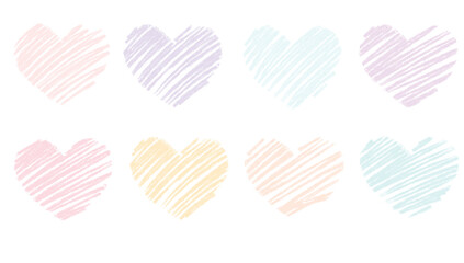 パステルカラーのハート　手描き