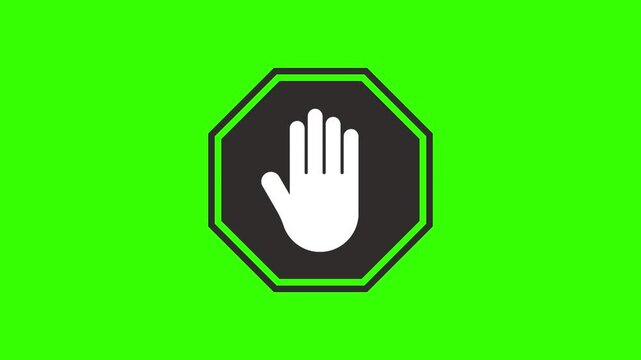 simple, yet impactful, octagon-shape stop sign icon featuring a raised hand against a bright green screen video