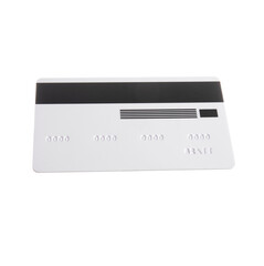 Obraz premium Flying credit card on white background, back view