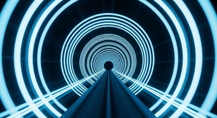 Fototapeta premium Futuristic neon tunnel with bright blue light and perspective