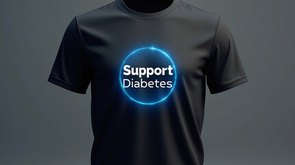 Promoting diabetes support and awareness on a black tshirt, emphasizing health and prevention through community programs and education, aiming to enhance patient treatment and lifestyle management