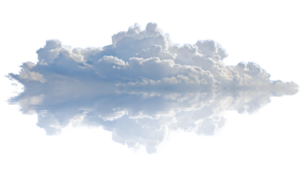 Soft fluffy clouds reflected on a still lake surface