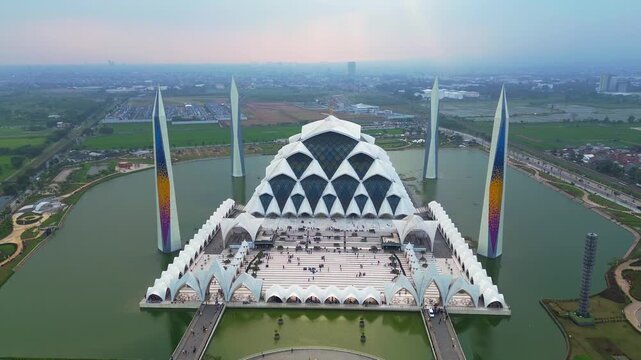 a aerial 4k footage view of al jabbar mosque in bandung, west java