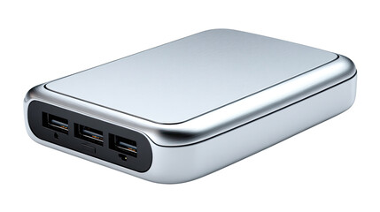 Sleek Portable Charger: A close-up shot of a modern portable charger, perfect for on-the-go power needs, reflecting a contemporary and efficient design.