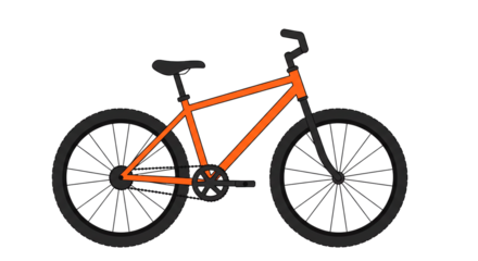 Orange bicycle cycle bike riding wheels tires seat handlebar transportation vehicle recreation sport on transparent background