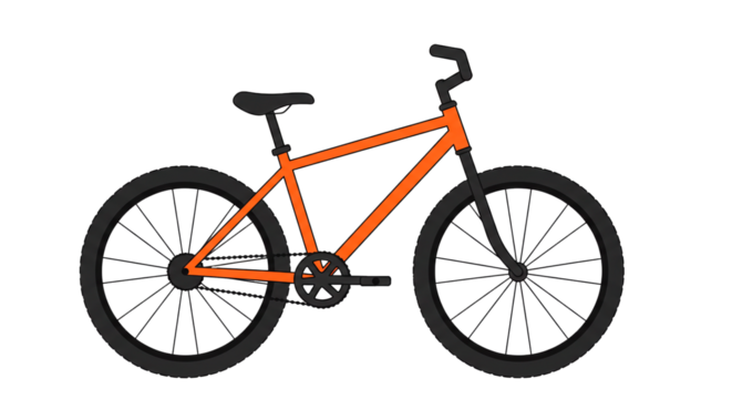 Orange bicycle cycle bike riding wheels tires seat handlebar transportation vehicle recreation sport on transparent background