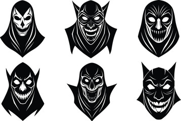 Obraz premium Set of Halloween Mask Vector Silhouette Clipart Isolated for Spooky Decoration and Poster Design