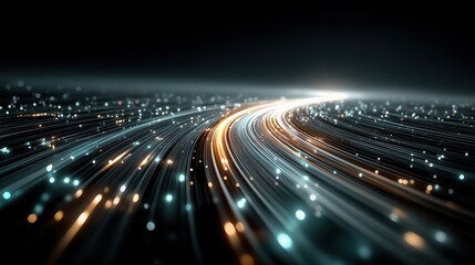 高速で流れる光のデータ回線、ネットワークとテクノロジーの抽象的な背景 | High-speed flowing light data lines, abstract background of network and technology