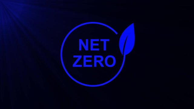 Net zero emissions concept with green leaf eco sustainability logo on transparent background 4k video