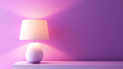 A soft glowing lamp illuminates a purple wall, creating a calming and serene atmosphere.