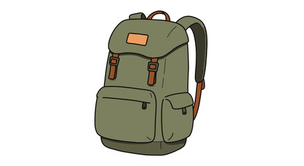 Olive rucksack travel bag hiking backpack camping gear adventure pack tourist equipment luggage style on transparent background