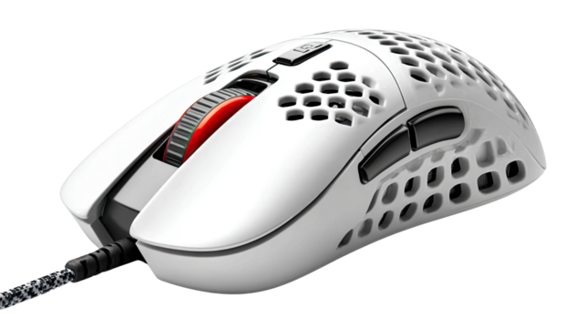 Precision Gaming Mouse: Showcasing a state-of-the-art gaming mouse, meticulously designed for precision and speed. Its ergonomic design, intricate detailing.