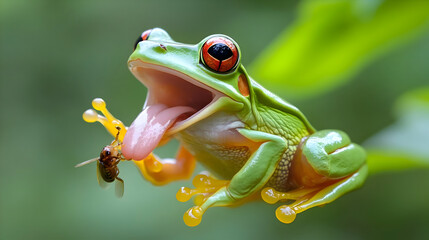Obraz premium Tree frog catching prey