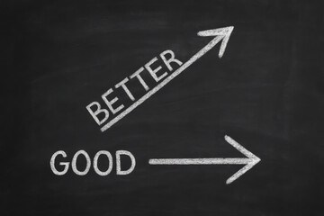 Good versus better comparison and improvement show growth progress and success with arrows pointing upward