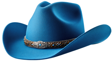 Vivid Blue Cowboy Hat: A striking, vibrant blue cowboy hat, exuding a sense of classic Western charm and bold fashion. Embodying a timeless style.