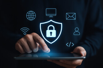 Security protection privacy and digital technology create a safe online environment for secure communication and access