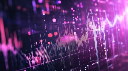 Abstract visualization of data streams, showing dynamic waveforms and glowing particles in vibrant pink and purple hues.