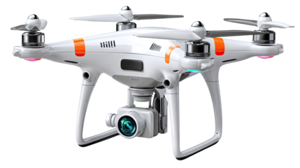 Aerial Eye: A sleek, modern drone, poised for flight, showcases cutting-edge technology with its camera lens capturing the world below. This image captures the essence of innovation, adventure.