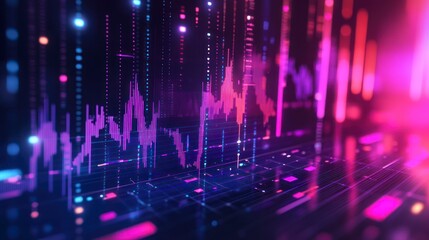 Abstract digital visualization of financial data, showcasing dynamic stock market trends with vibrant color gradients and glowing lines.