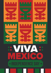 Viva Mexico. Mexican Independence Day. Happy holiday. Celebrate annual in September 16. Freedom day. Patriotic mexican design. Poster, card, banner, template, background. Vector illustration