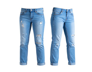  Light-Wash Distressed Jeans in Side Profile with Torn Pockets, Isolated PNG