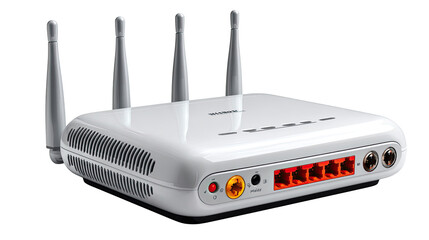Wireless Router: A modern wireless router with multiple antennas and a sleek design, signifying efficient home or office network connectivity. 