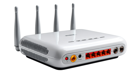 Wireless Router: A modern wireless router with multiple antennas and a sleek design, signifying efficient home or office network connectivity. 