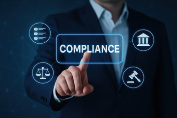 Compliance rule law regulation policy and justice inspire strong control within business concept
